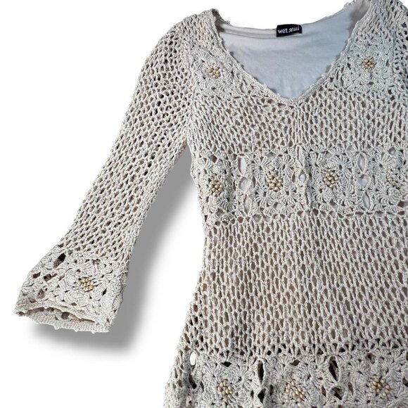 Vintage Wet Seal Bohemian Crochet Knit Peasant Top - Picture 2 of 7